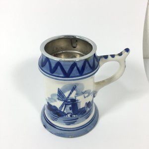 Miniature Delfts Blue and White Mug Windmill Farm Decorative Collectible